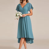 Women's Pleated Wrap Midi Dress, Flutter Sleeves