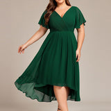 Women's Pleated Wrap Midi Dress, Flutter Sleeves