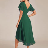 Women's Pleated Wrap Midi Dress, Flutter Sleeves