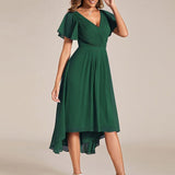 Women's Pleated Wrap Midi Dress, Flutter Sleeves