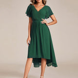 Women's Pleated Wrap Midi Dress, Flutter Sleeves