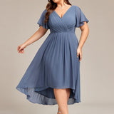 Women's Pleated Wrap Midi Dress, Flutter Sleeves