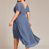 Women's Pleated Wrap Midi Dress, Flutter Sleeves
