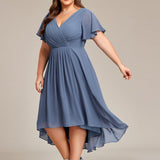 Women's Pleated Wrap Midi Dress, Flutter Sleeves
