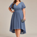 Women's Pleated Wrap Midi Dress, Flutter Sleeves