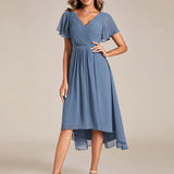 Women's Pleated Wrap Midi Dress, Flutter Sleeves