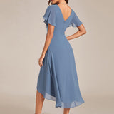Women's Pleated Wrap Midi Dress, Flutter Sleeves