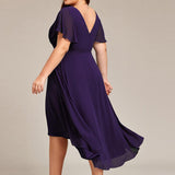 Women's Pleated Wrap Midi Dress, Flutter Sleeves