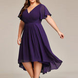 Women's Pleated Wrap Midi Dress, Flutter Sleeves