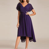 Women's Pleated Wrap Midi Dress, Flutter Sleeves