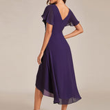 Women's Pleated Wrap Midi Dress, Flutter Sleeves
