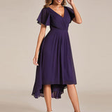 Women's Pleated Wrap Midi Dress, Flutter Sleeves