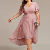 Women's Pleated Wrap Midi Dress, Flutter Sleeves