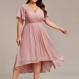 Women's Pleated Wrap Midi Dress, Flutter Sleeves