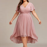 Women's Pleated Wrap Midi Dress, Flutter Sleeves