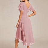 Women's Pleated Wrap Midi Dress, Flutter Sleeves