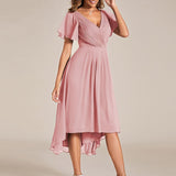 Women's Pleated Wrap Midi Dress, Flutter Sleeves