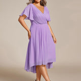 Women's Pleated Wrap Midi Dress, Flutter Sleeves
