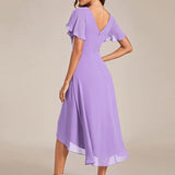 Women's Pleated Wrap Midi Dress, Flutter Sleeves