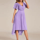 Women's Pleated Wrap Midi Dress, Flutter Sleeves