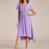 Women's Pleated Wrap Midi Dress, Flutter Sleeves