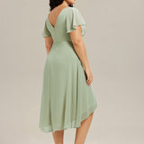 Women's Pleated Wrap Midi Dress, Flutter Sleeves