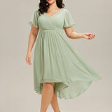 Women's Pleated Wrap Midi Dress, Flutter Sleeves