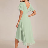 Women's Pleated Wrap Midi Dress, Flutter Sleeves