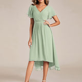 Women's Pleated Wrap Midi Dress, Flutter Sleeves