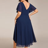Women's Pleated Wrap Midi Dress, Flutter Sleeves