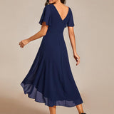 Women's Pleated Wrap Midi Dress, Flutter Sleeves