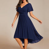 Women's Pleated Wrap Midi Dress, Flutter Sleeves