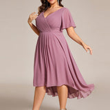Women's Pleated Wrap Midi Dress, Flutter Sleeves