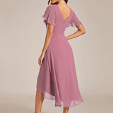 Women's Pleated Wrap Midi Dress, Flutter Sleeves
