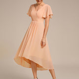 Women's Pleated Wrap Midi Dress, Flutter Sleeves