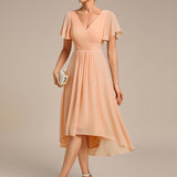 Women's Pleated Wrap Midi Dress, Flutter Sleeves