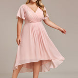 Women's Pleated Wrap Midi Dress, Flutter Sleeves