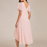 Women's Pleated Wrap Midi Dress, Flutter Sleeves