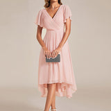Women's Pleated Wrap Midi Dress, Flutter Sleeves