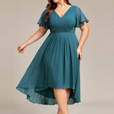 Women's Pleated Wrap Midi Dress, Flutter Sleeves