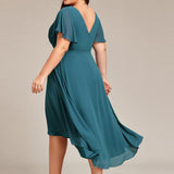 Women's Pleated Wrap Midi Dress, Flutter Sleeves