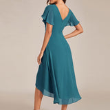 Women's Pleated Wrap Midi Dress, Flutter Sleeves