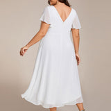 Women's Pleated Wrap Midi Dress, Flutter Sleeves