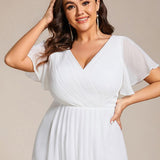 Women's Pleated Wrap Midi Dress, Flutter Sleeves