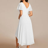 Women's Pleated Wrap Midi Dress, Flutter Sleeves