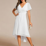 Women's Pleated Wrap Midi Dress, Flutter Sleeves