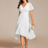 Women's Pleated Wrap Midi Dress, Flutter Sleeves