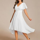 Women's Pleated Wrap Midi Dress, Flutter Sleeves