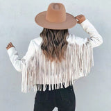 Women's Cropped Suede Fringe Notch-Collar Jacket