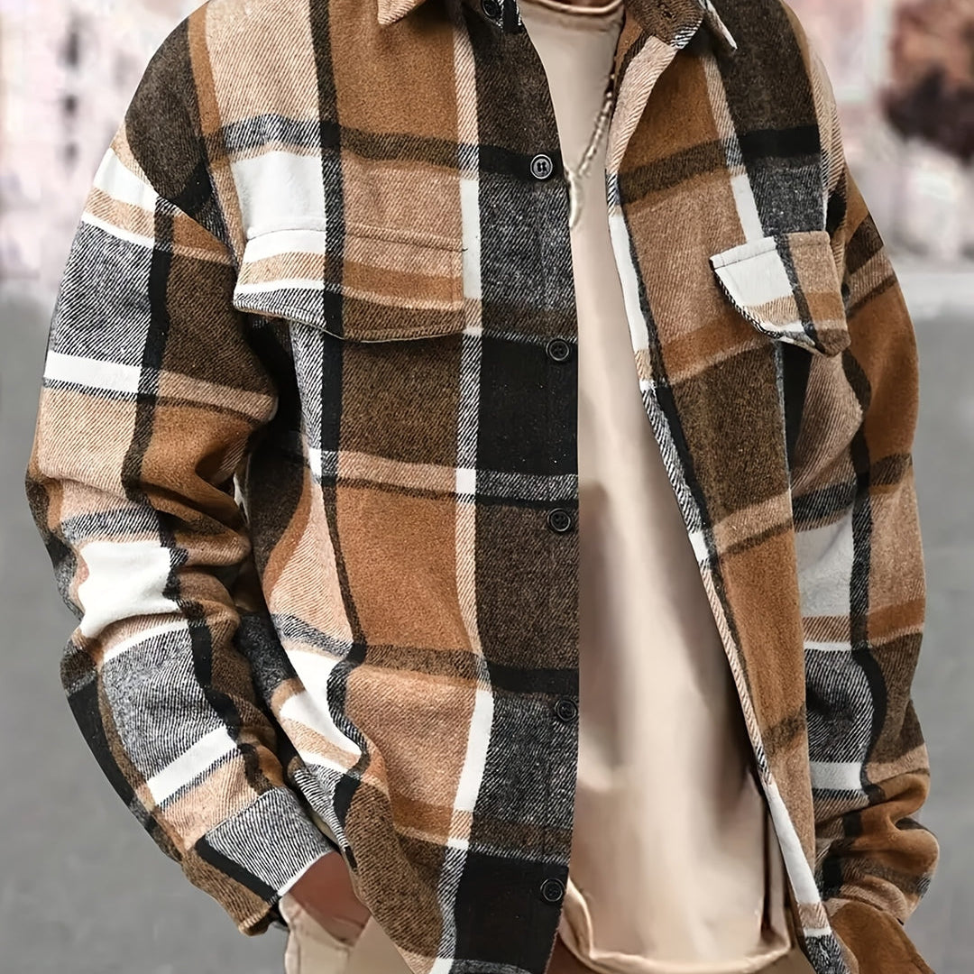 Men's Plaid Button Overshirt Jacket